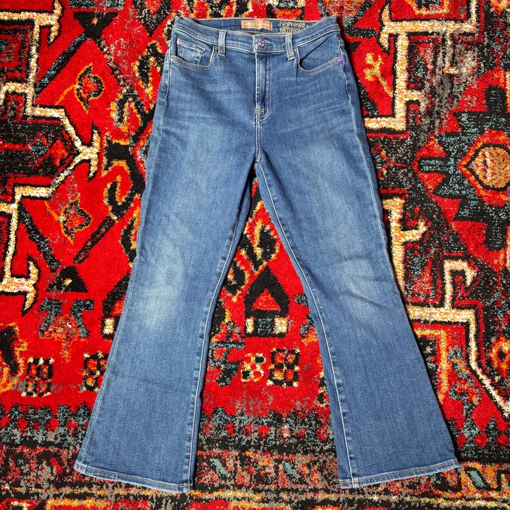 7 For All Mankind Luxe Vintage High Waist Slim Kick Light Blue Jeans Denim